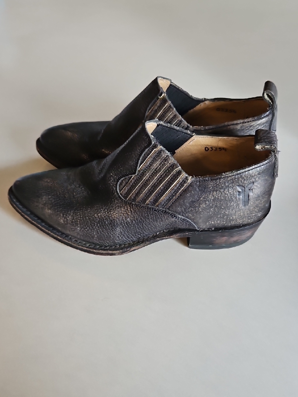Frye Distressed Black Leather Ankle Cowboy Boots